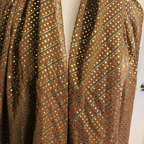 NWT Handmade Brown & Gold Scarf by Sana – Geometric Glow Design - Picture 9 of 12